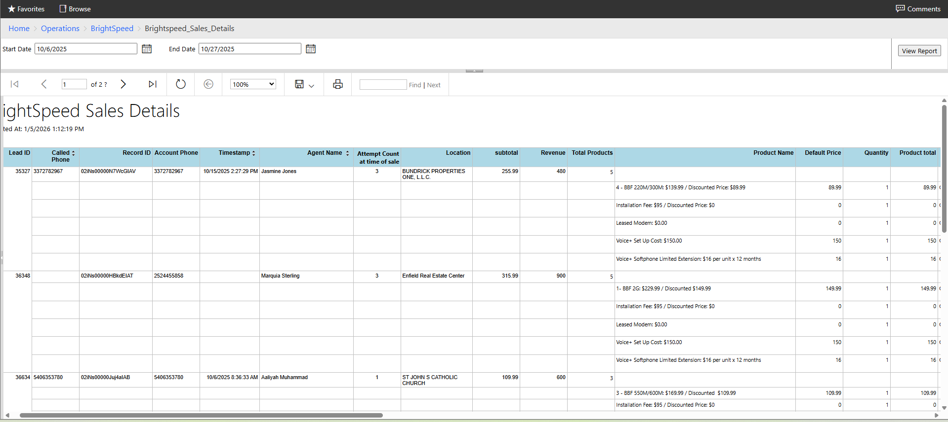 Screenshot of Sales Product Details
